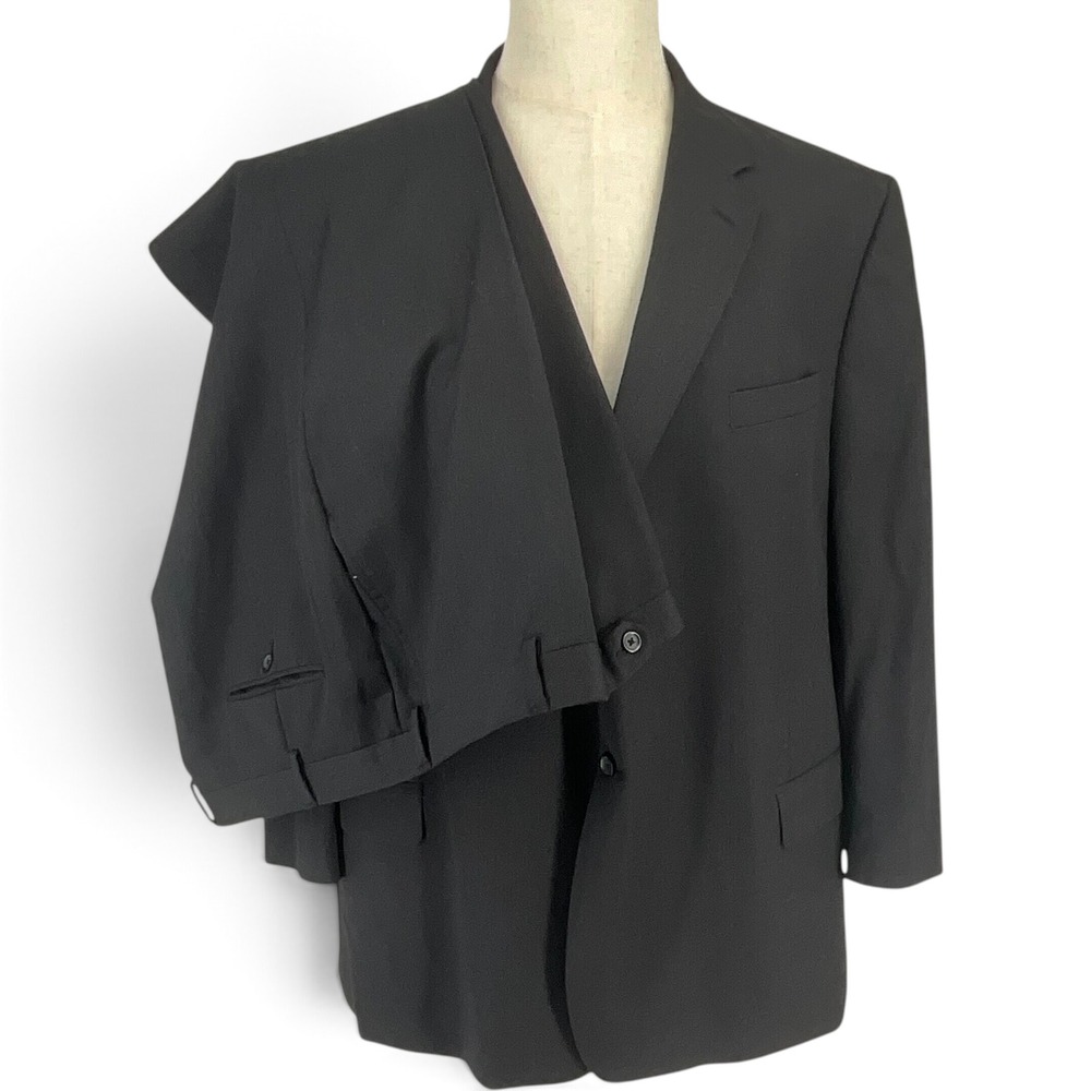 Pronto Uomo Platinum Mens 50R Suit Set Black 100% Wool Executive Fit 2-Piece